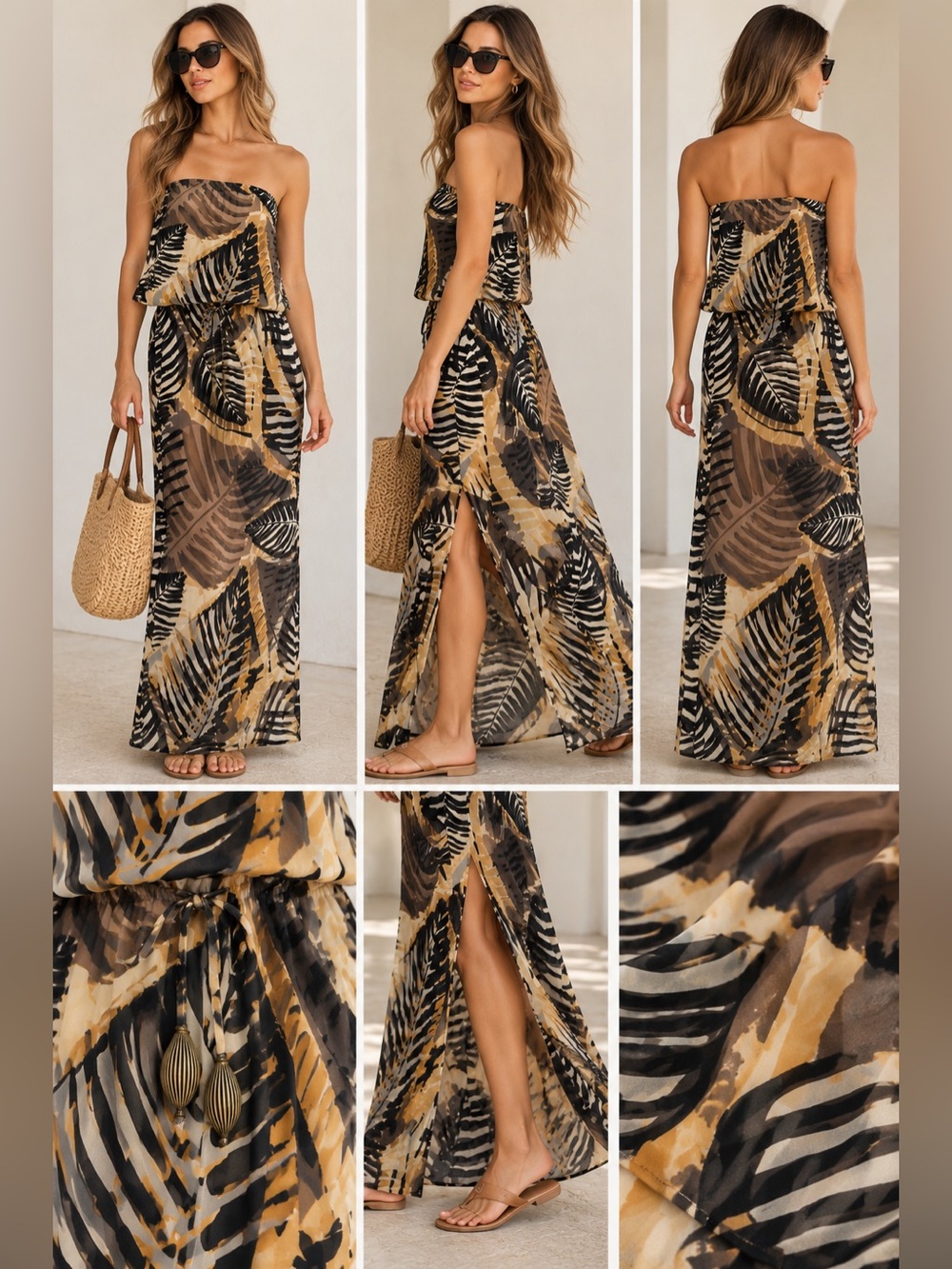 Marie France Van Damme 100% Silk Tropical Strapless Maxi Dress Approx XS